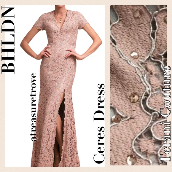 New Terani Couture x BHLDN Ceres 8 / M Pink Silver Allover Lace Rhinestone Gown - Picture 9 of 10